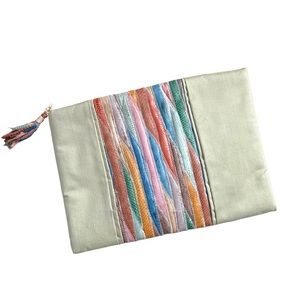 Vintage Aspects Canvas Clutch Pouch Multicolor Pastel Snakeskin Embellishment